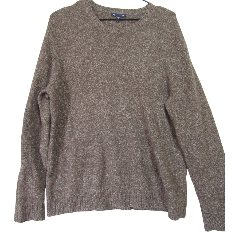 Gap Crewneck Sweater Mens L‎ Brown Good Cotton Wool Blend Marled Knit C5B01